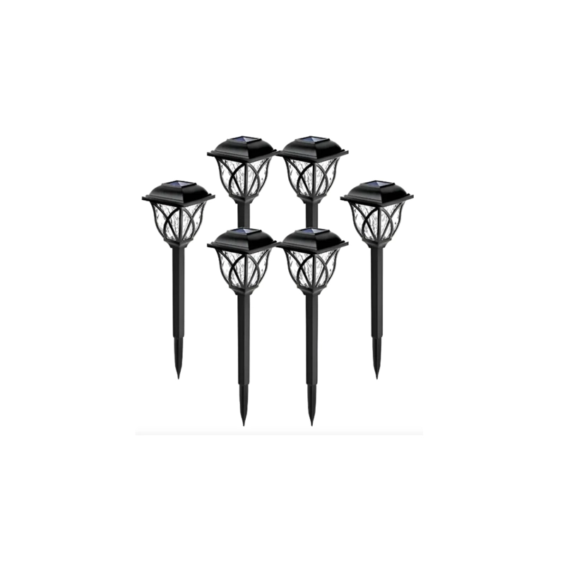 PACK X6 FAROLES SOLAR ESTACA EXTERIOR JARDIN ILUMINACION NEGRO - 1