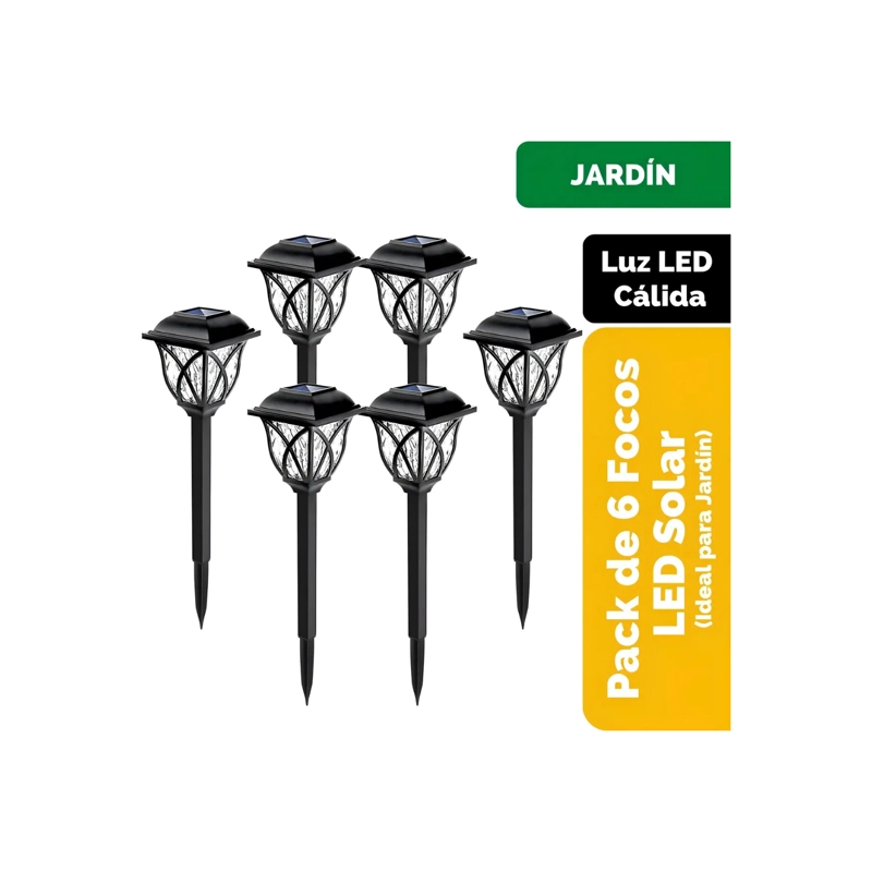 PACK X6 FAROLES SOLAR ESTACA EXTERIOR JARDIN ILUMINACION NEGRO - 2