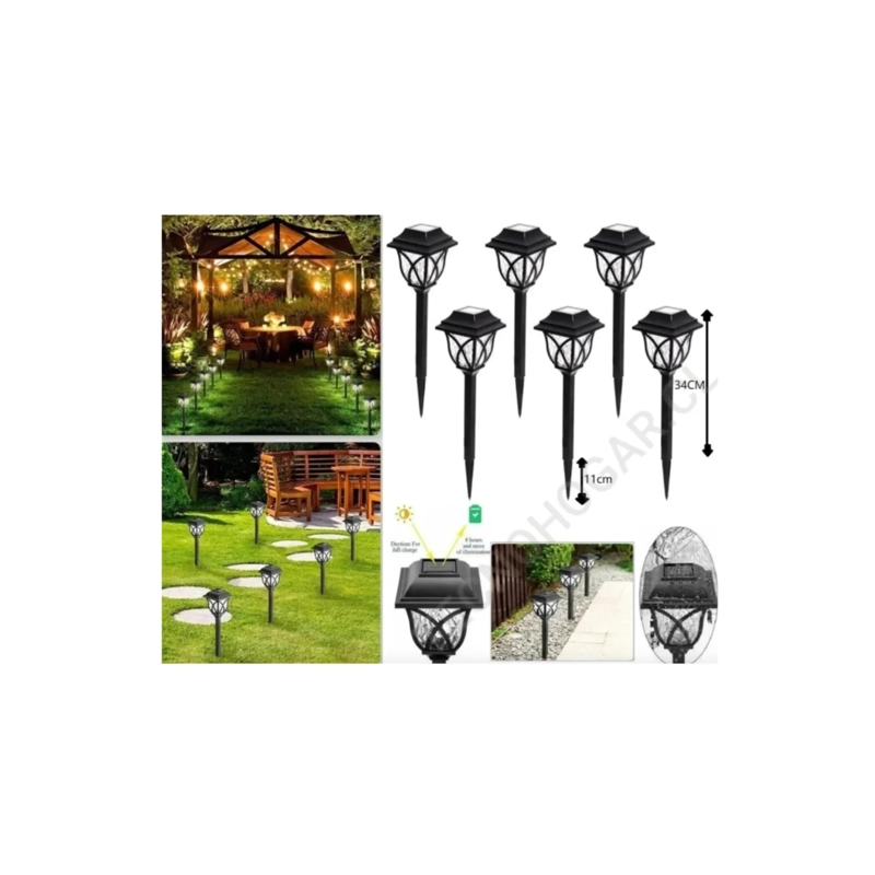 PACK X6 FAROLES SOLAR ESTACA EXTERIOR JARDIN ILUMINACION NEGRO - 3