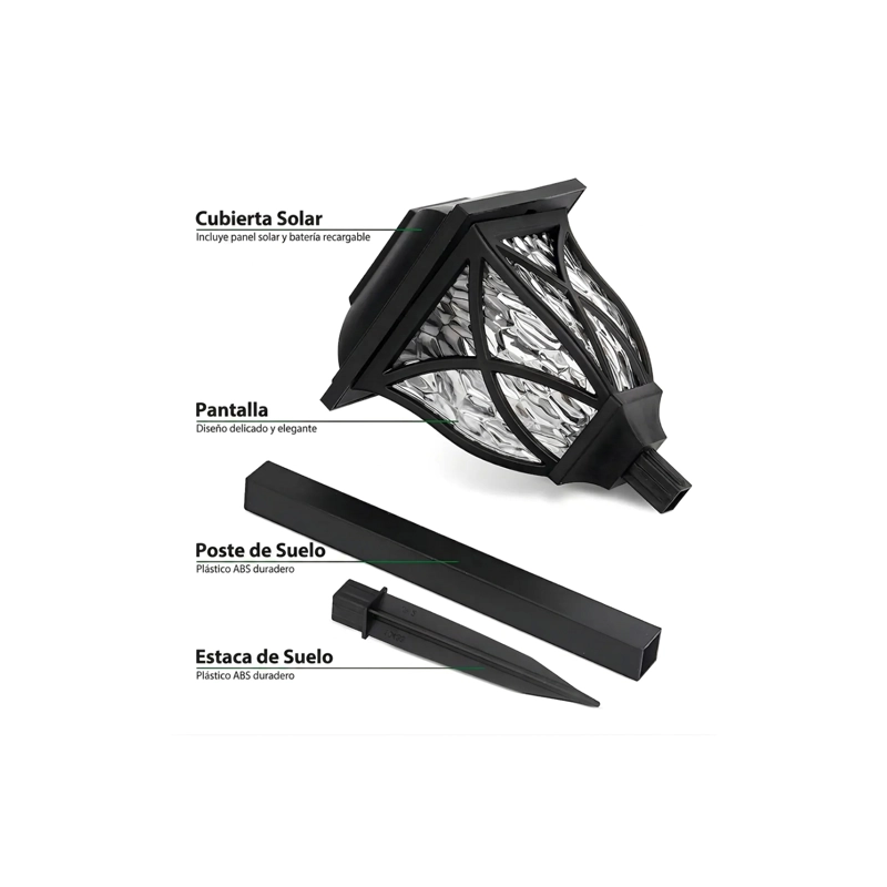 PACK X6 FAROLES SOLAR ESTACA EXTERIOR JARDIN ILUMINACION NEGRO - 5