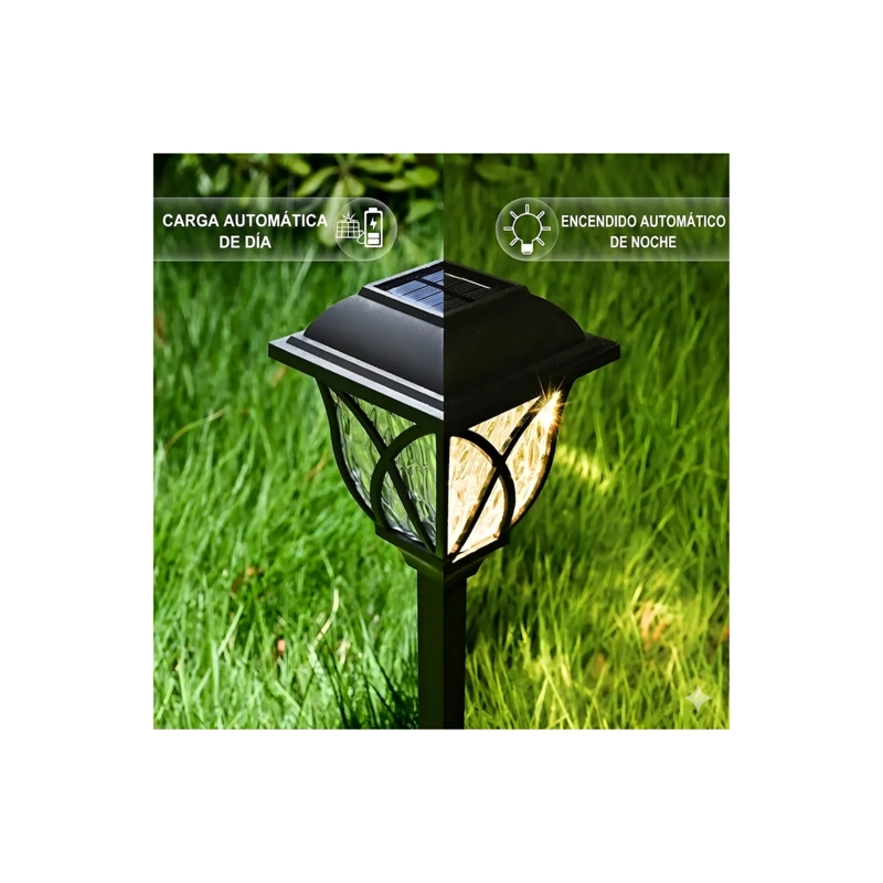PACK X6 FAROLES SOLAR ESTACA EXTERIOR JARDIN ILUMINACION NEGRO - 6