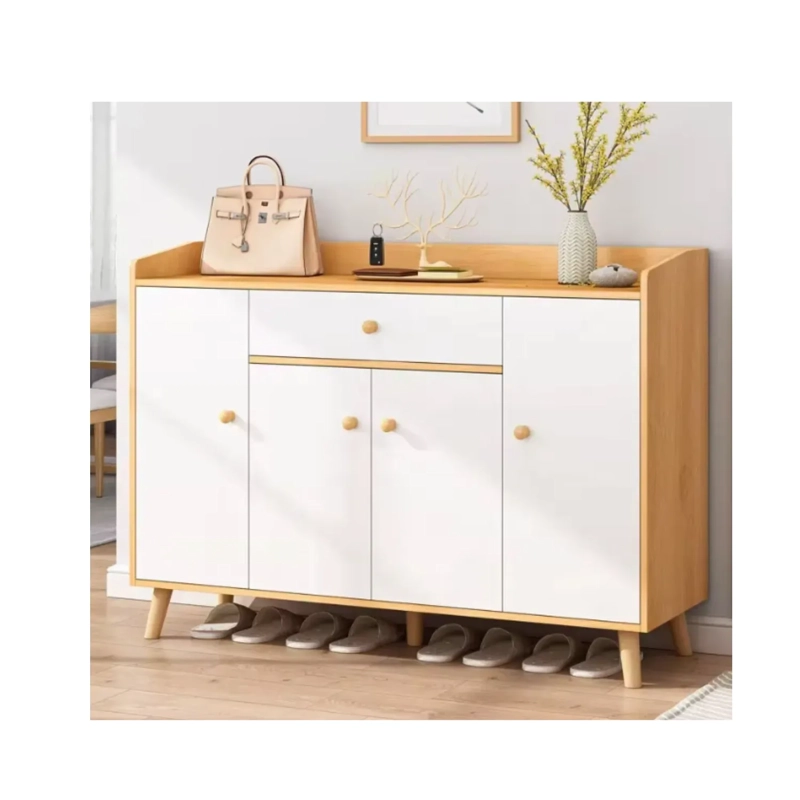 ZAPATERO ORGANIZADOR 120CMX30X84CM DE MADERA 4 PUERTAS COLOR BLANCO Y CAFE - 1
