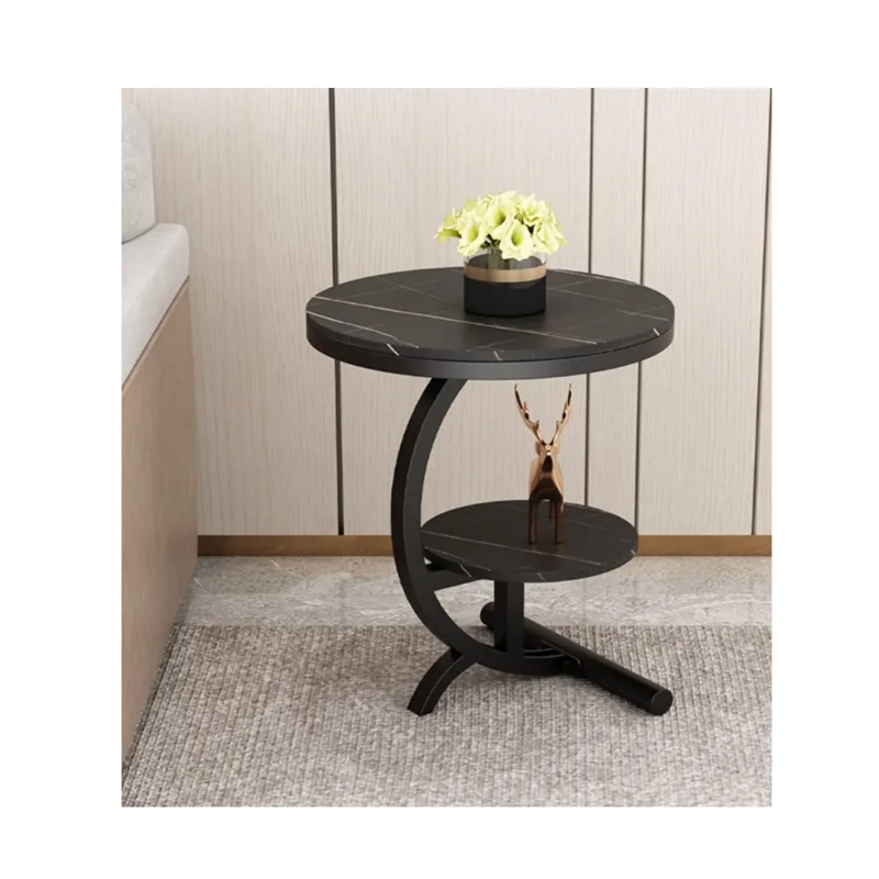 MESA LATERAL CIRCULAR DE 2 NIVELES DISEÑO MINIMALISTA - NEGRO - 2