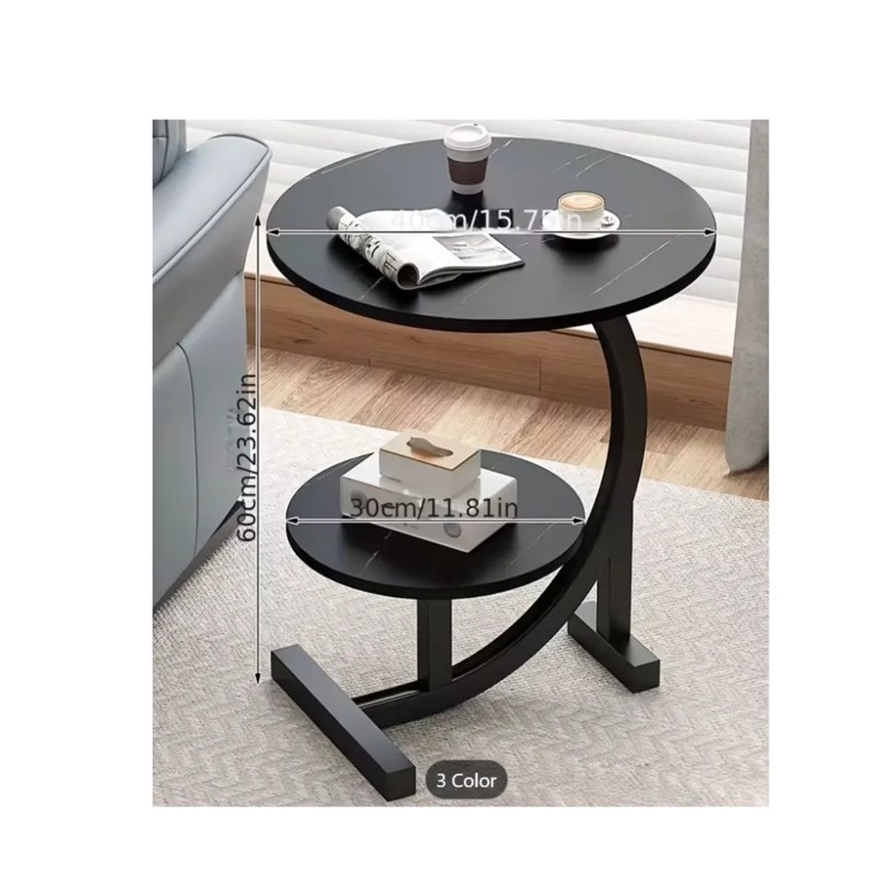 MESA LATERAL CIRCULAR DE 2 NIVELES DISEÑO MINIMALISTA - NEGRO - 3