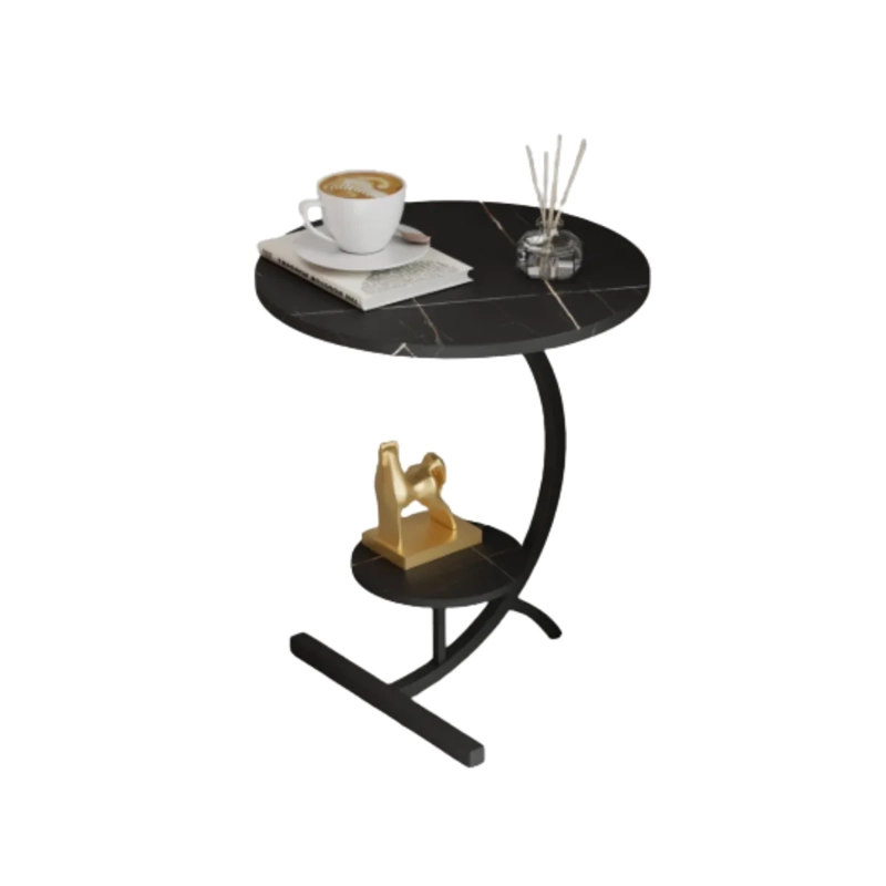MESA LATERAL CIRCULAR DE 2 NIVELES DISEÑO MINIMALISTA - NEGRO - 4