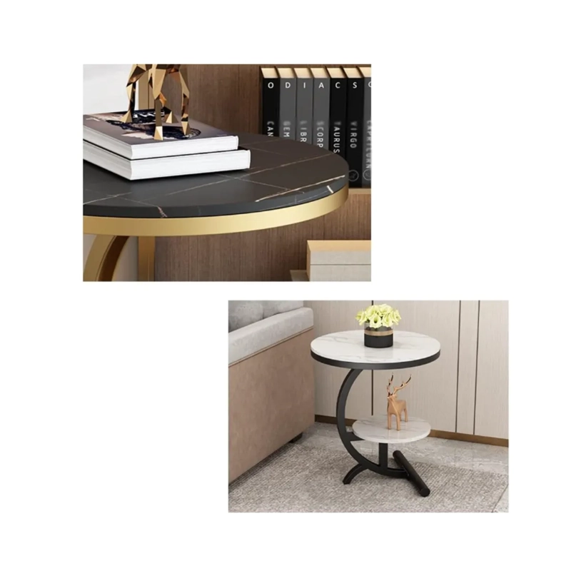 MESA LATERAL CIRCULAR DE 2 NIVELES DISEÑO MINIMALISTA - BLANCO/NEGRO - 4