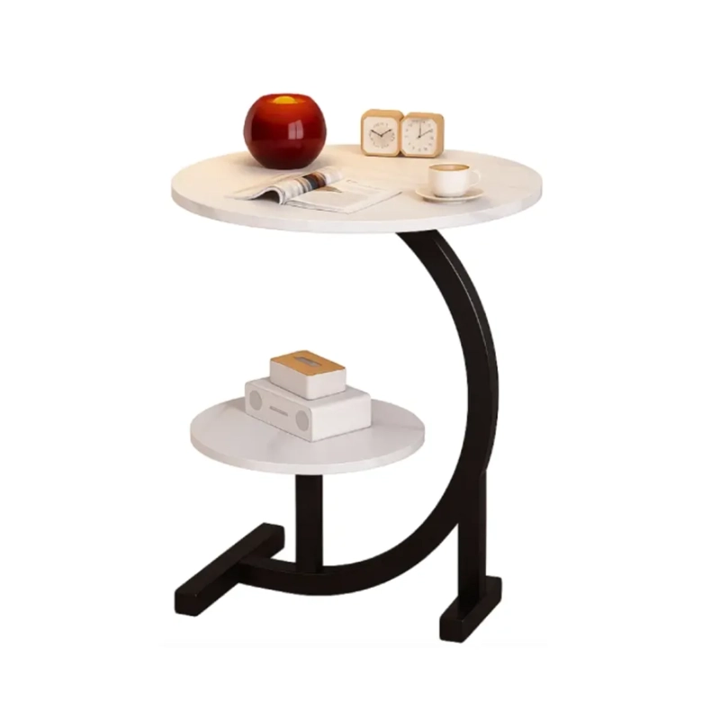 MESA LATERAL CIRCULAR DE 2 NIVELES DISEÑO MINIMALISTA - BLANCO/NEGRO - 5