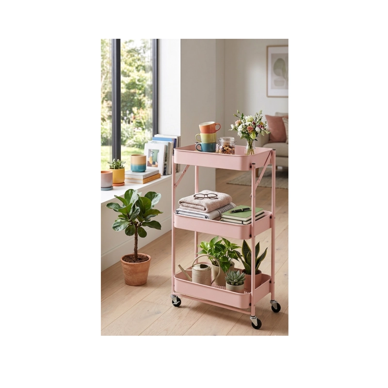 ORGANIZADOR CARRO PLEGABLE MULTIUSO DE 3 NIVELES - ROSA - 1