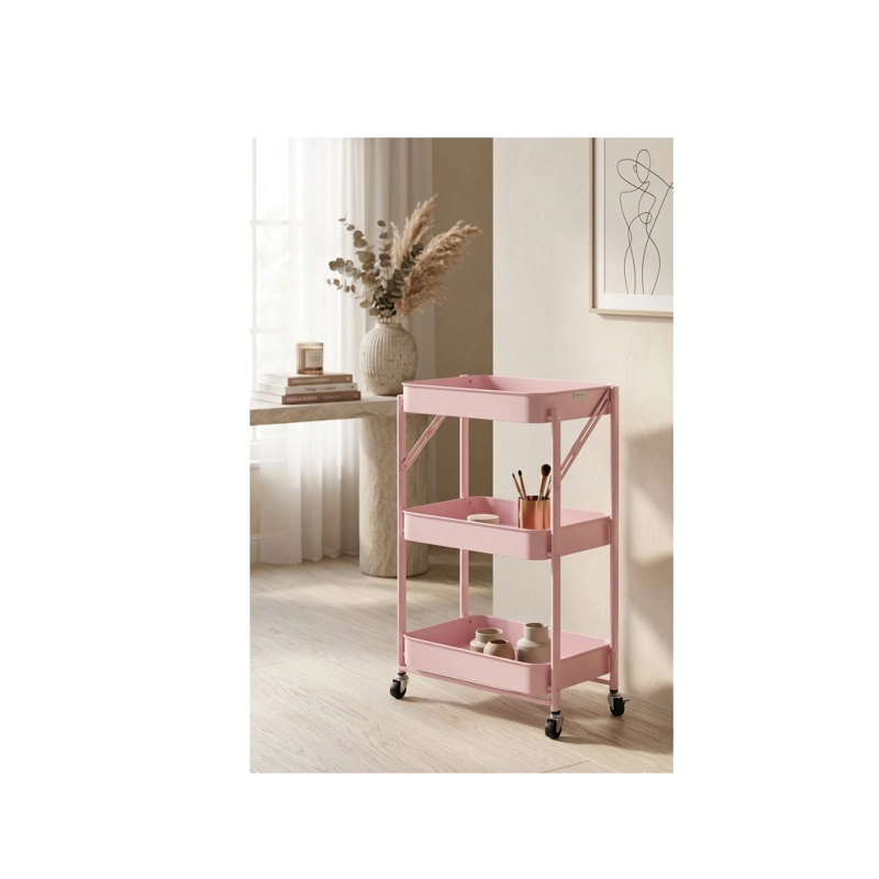 ORGANIZADOR CARRO PLEGABLE MULTIUSO DE 3 NIVELES - ROSA - 3