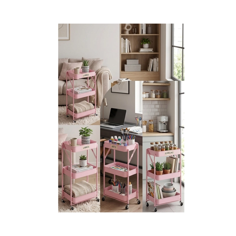 ORGANIZADOR CARRO PLEGABLE MULTIUSO DE 3 NIVELES - ROSA - 5