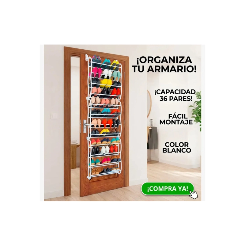 ZAPATERO COLGANTE 36 PARES BLANCO ORGANIZADOR DE ZAPATOS PUERTA - 1
