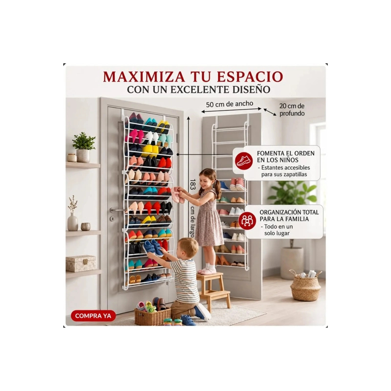 ZAPATERO COLGANTE 36 PARES BLANCO ORGANIZADOR DE ZAPATOS PUERTA - 3