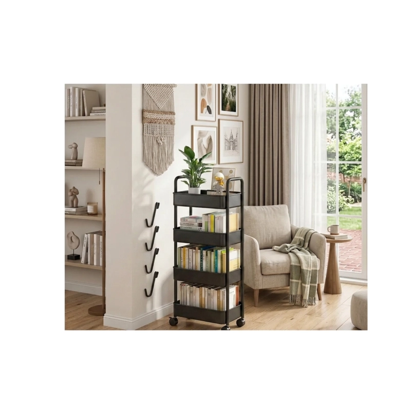 CARRITO ORGANIZADOR DE ALMACENAMIENTO 4 NIVELES CON RUEDAS - NEGRO - 2