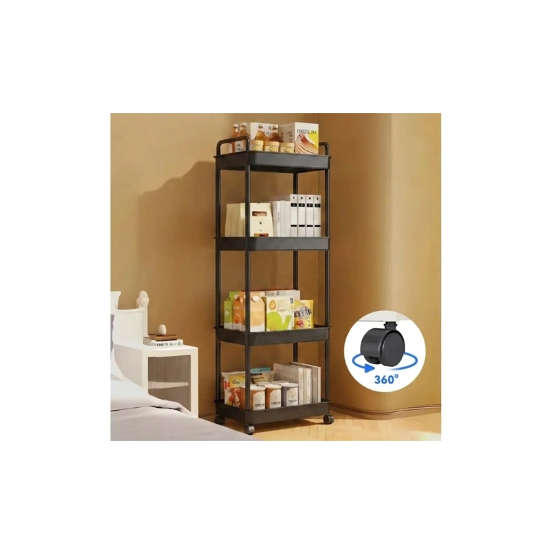CARRITO ORGANIZADOR DE ALMACENAMIENTO 4 NIVELES CON RUEDAS - NEGRO - 3