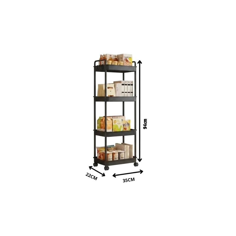 CARRITO ORGANIZADOR DE ALMACENAMIENTO 4 NIVELES CON RUEDAS - NEGRO - 5