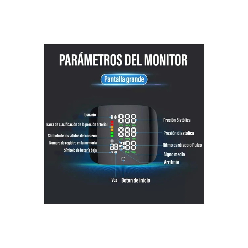 TENSIOMETRO DIGITAL DE MUÑECA RECARGABLE PANTALLA LCD - 7
