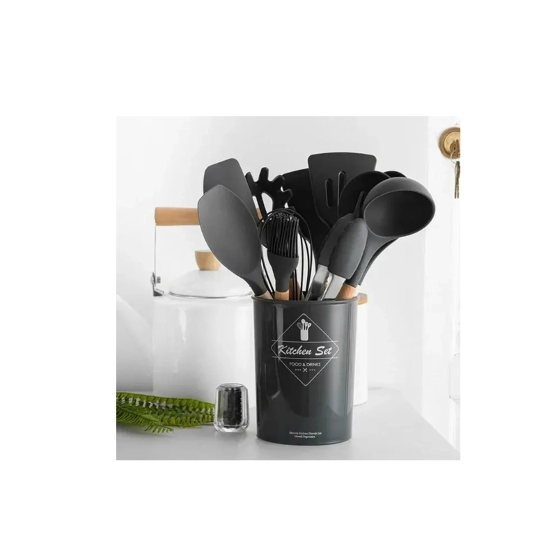 SET DE UTENSILIOS DE COCINA DE SILICONA 12 PIEZAS - GRIS - 1