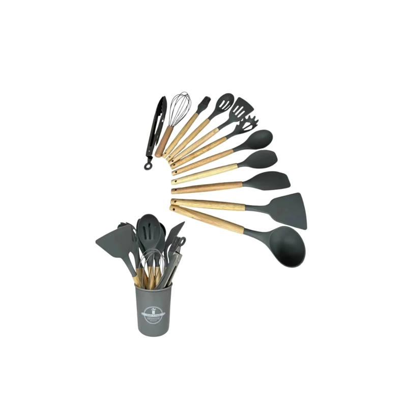 SET DE UTENSILIOS DE COCINA DE SILICONA 12 PIEZAS - GRIS - 2
