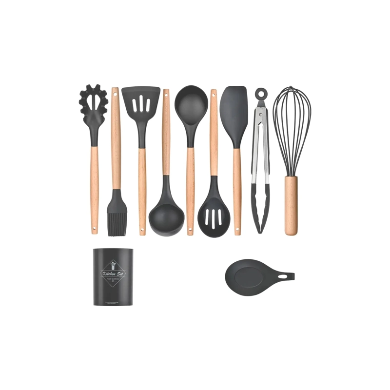 SET DE UTENSILIOS DE COCINA DE SILICONA 12 PIEZAS - GRIS - 3