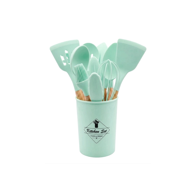 SET DE UTENSILIOS DE COCINA DE SILICONA 12 PIEZAS - VERDE - 1
