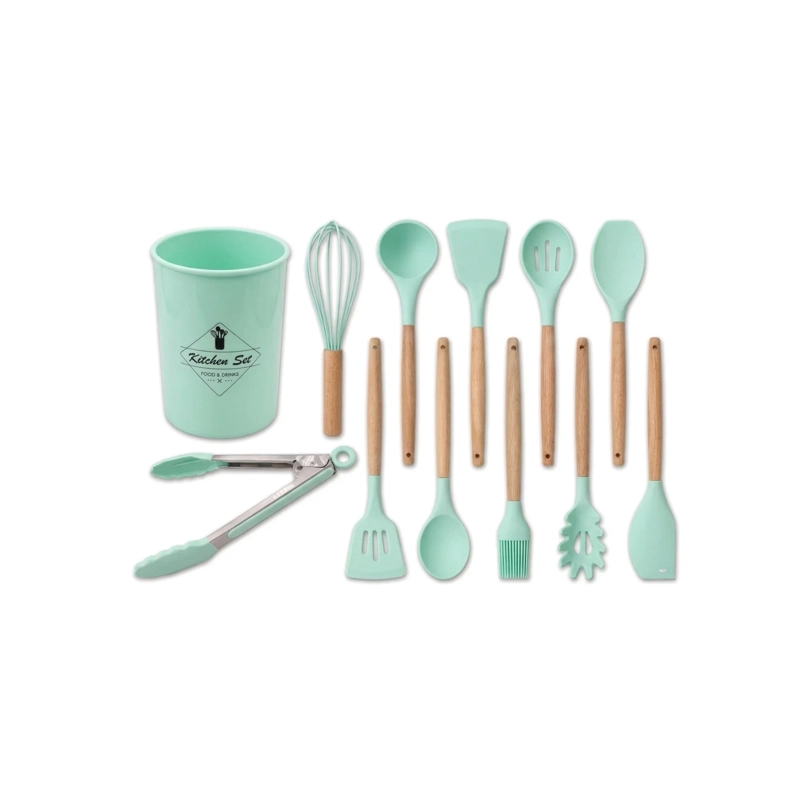 SET DE UTENSILIOS DE COCINA DE SILICONA 12 PIEZAS - VERDE - 2