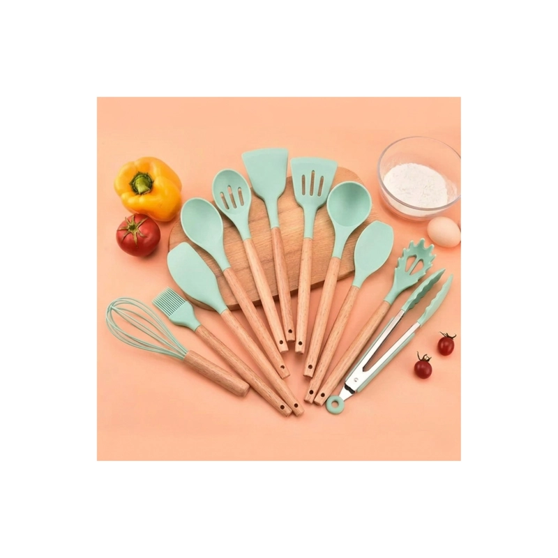 SET DE UTENSILIOS DE COCINA DE SILICONA 12 PIEZAS - VERDE - 3