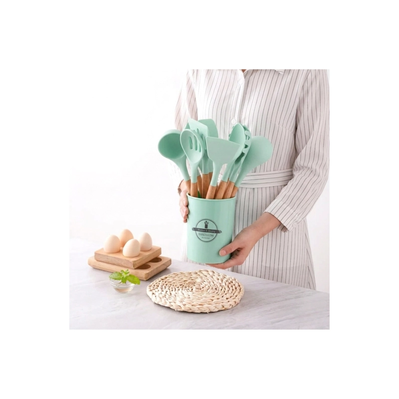 SET DE UTENSILIOS DE COCINA DE SILICONA 12 PIEZAS - VERDE - 4