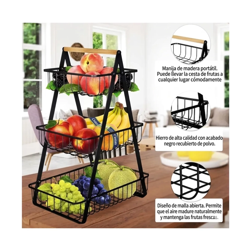 CESTA ORGANIZADORA DE FRUTAS Y VERDURAS MULTIUSO 3 NIVELES - 2