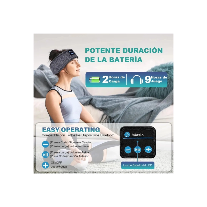ANTIFAZ AJUSTABLE PARA DORMIR CUBRE OJOS BLUETOOTH MUSICA - 3