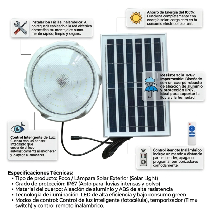 FOCO SOLAR LED SUBURBANO REDONDO IP67 CON PANEL SOLAR - 3