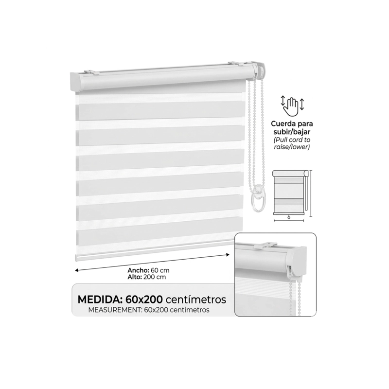 CORTINA ENROLLABLE ZEBRA PREMIUM - 60X200 CM - BLANCO - 2