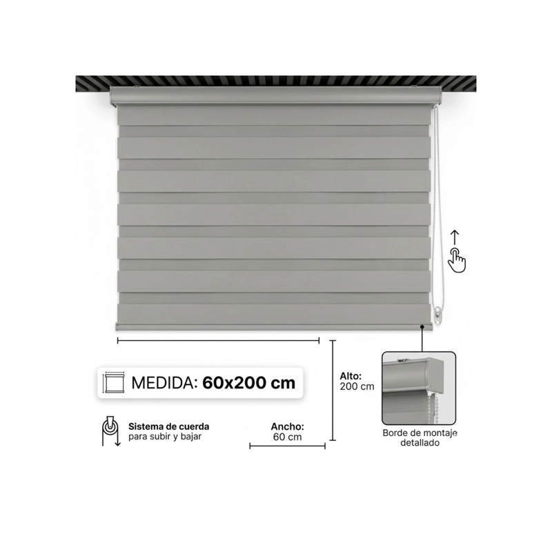 CORTINA ENROLLABLE ZEBRA PREMIUM - 60X200 CM - GRIS - 3