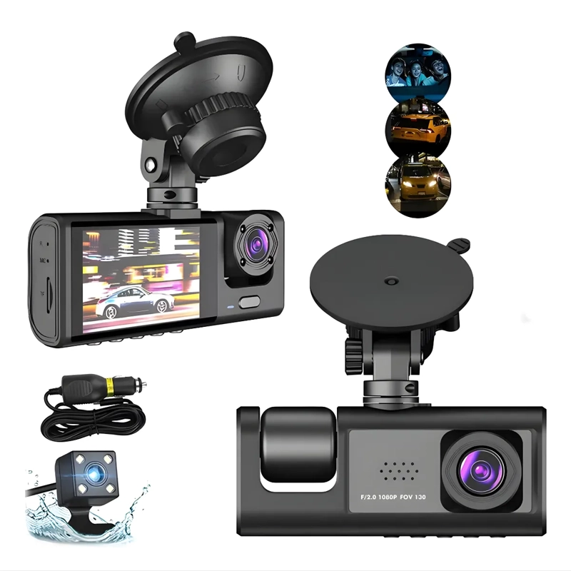 CAMARA PARA AUTO 3 EN 1 FRONTAL TRASERA Y DENTRO 1080P HD - DOBLE VISION, MAXIMA PROTECCION - 1