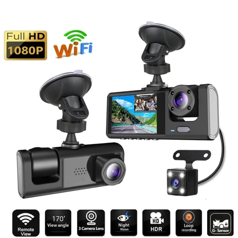 CAMARA PARA AUTO 3 EN 1 FRONTAL TRASERA Y DENTRO 1080P HD - DOBLE VISION, MAXIMA PROTECCION - 4