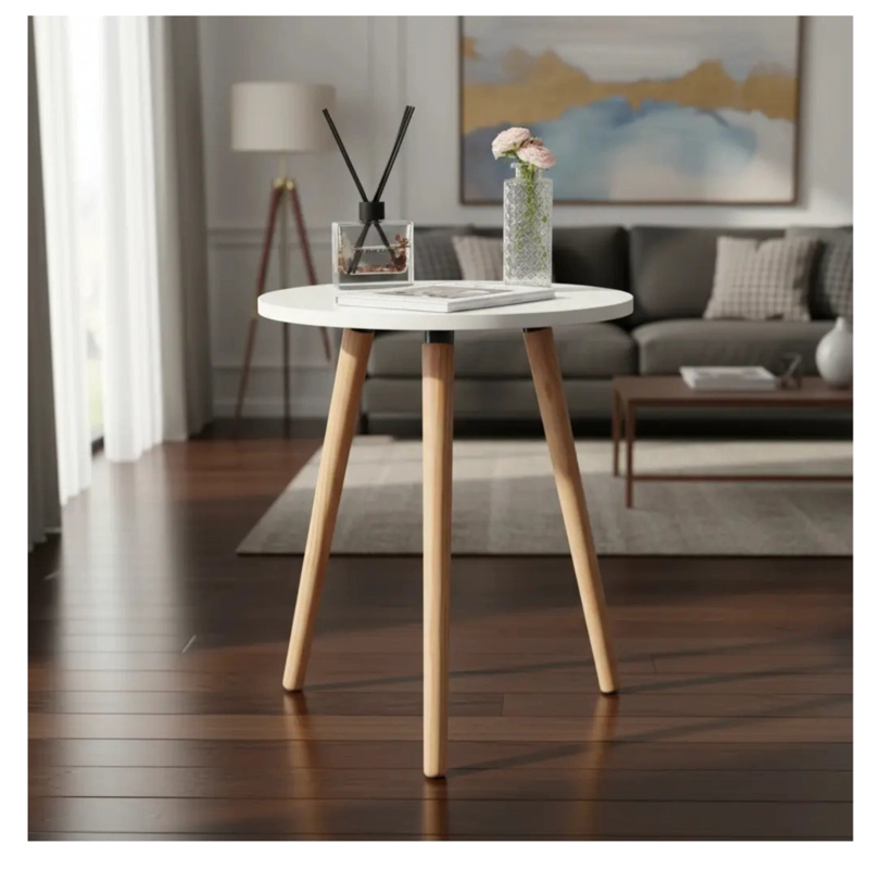 MESA AUXILIAR CENTRO Y ESQUINA REDONDA TIPO NORDICA 40X55CM - BLANCO - 4