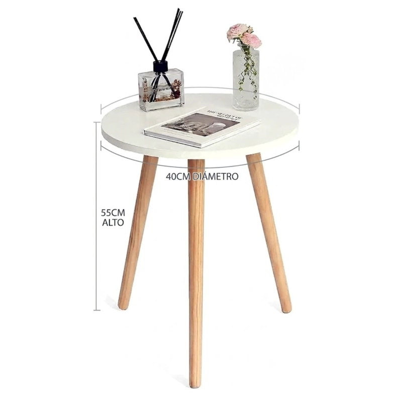 MESA AUXILIAR CENTRO Y ESQUINA REDONDA TIPO NORDICA 40X55CM - BLANCO - 5