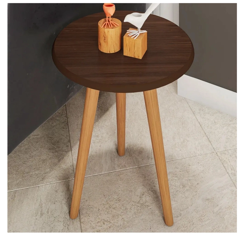 MESA AUXILIAR CENTRO Y ESQUINA REDONDA TIPO NORDICA 40X55CM - CAFE - 1