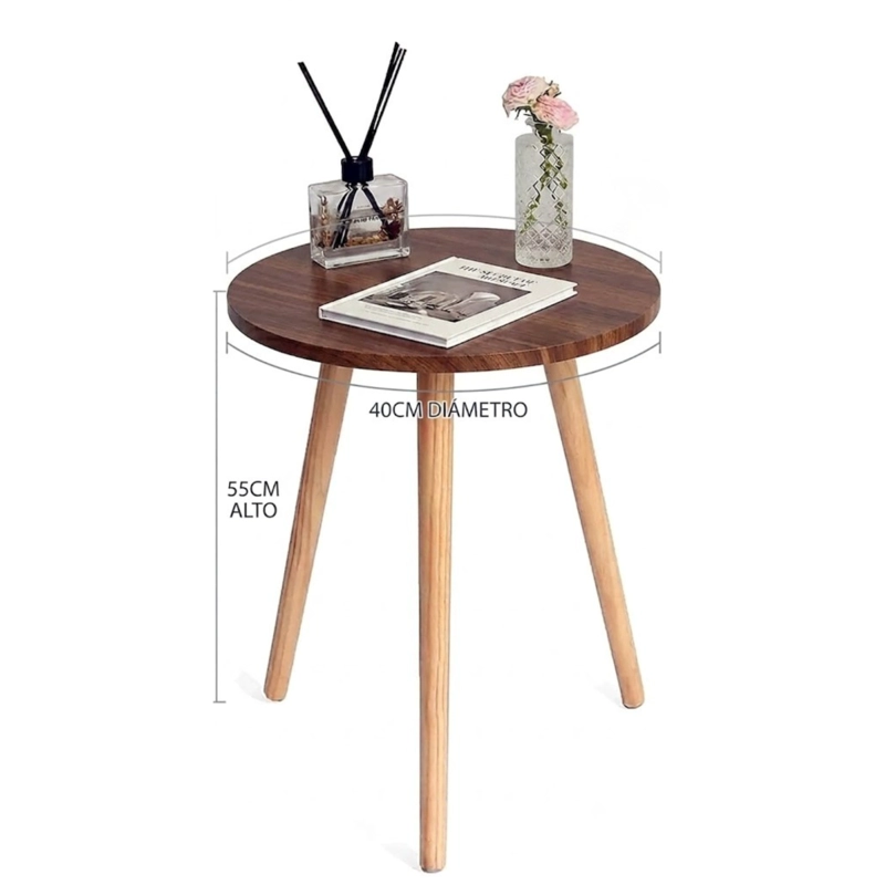 MESA AUXILIAR CENTRO Y ESQUINA REDONDA TIPO NORDICA 40X55CM - CAFE - 3