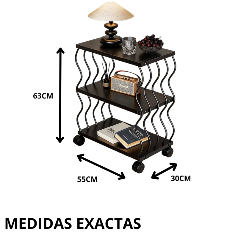 MESA AUXILIAR CON RUEDAS DE 3 NIVELES EN MDF Y METAL - 4