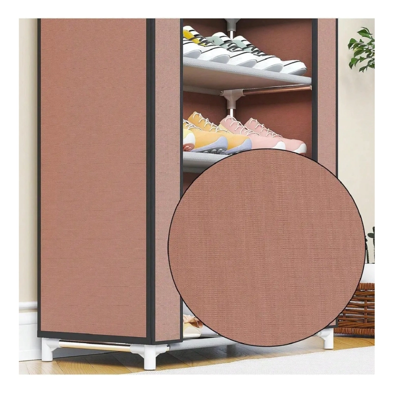 ZAPATERO ORGANIZADOR PORTATIL DE 10 NIVELES CON FUNDA DE CIERRE Y BOLSILLO 58X30X158CM - CAFE - 4