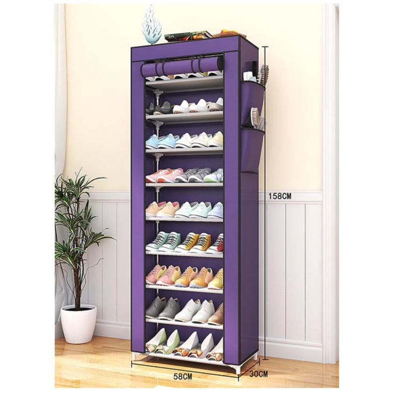 ZAPATERO ORGANIZADOR PORTATIL DE 10 NIVELES CON FUNDA DE CIERRE Y BOLSILLO 58X30X158CM - MORADO - 3