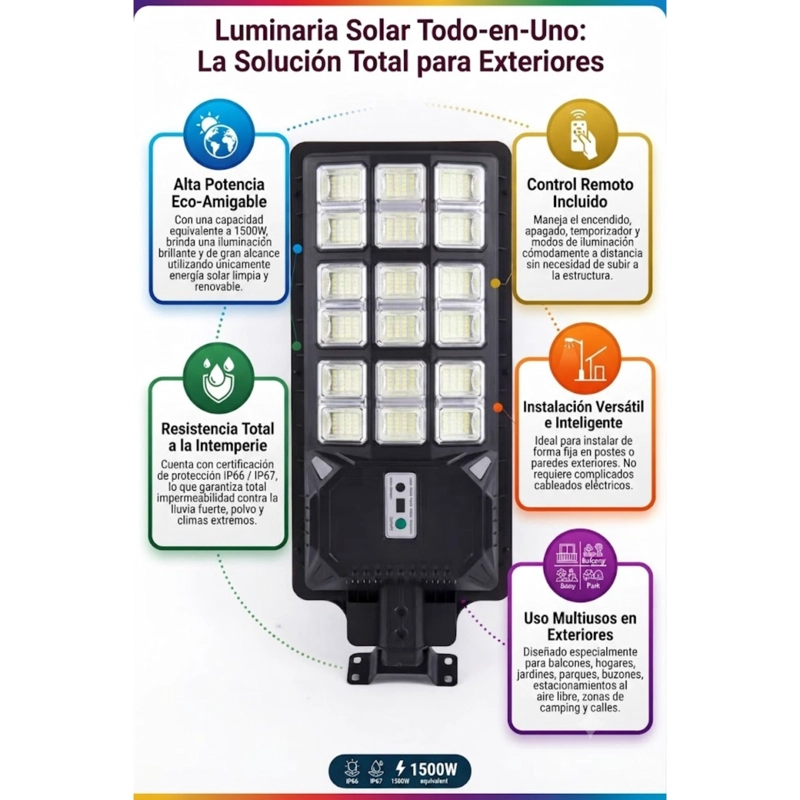 FOCO SOLAR LED SUBURBANO TIPO ALUMBRADO PUBLICO 1500W - 4
