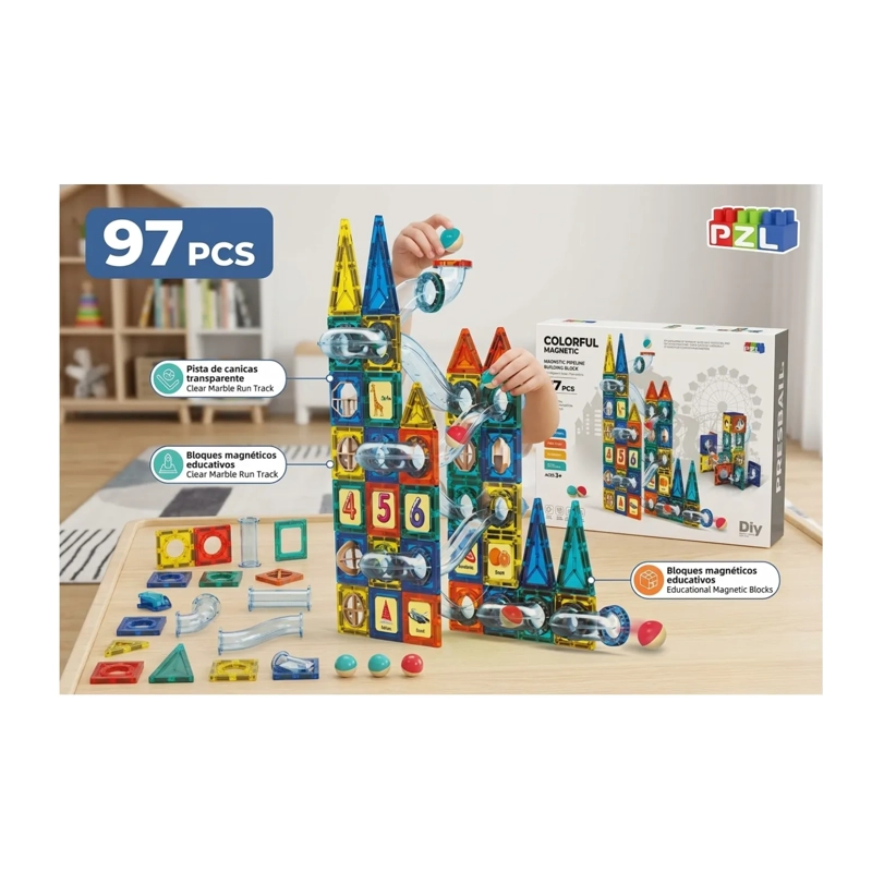 SET DE BLOQUES MAGNE TICOS 97 PIEZAS JUGUETE EDUCATIVO - 3