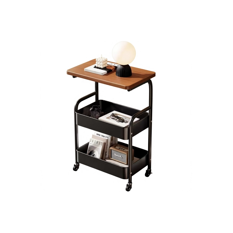 VELADOR MESA AUXILIAR CON RUEDAS CARRITO ORGANIZADOR MULTIUSO CAFE - NEGRO - 1