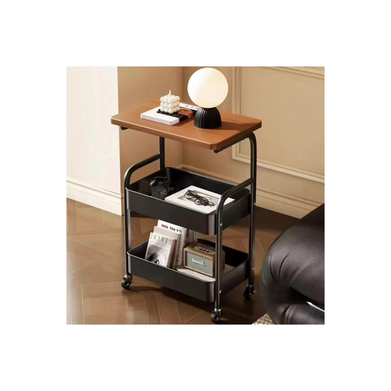 VELADOR MESA AUXILIAR CON RUEDAS CARRITO ORGANIZADOR MULTIUSO CAFE - NEGRO - 2