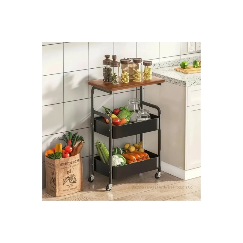 VELADOR MESA AUXILIAR CON RUEDAS CARRITO ORGANIZADOR MULTIUSO CAFE - NEGRO - 3