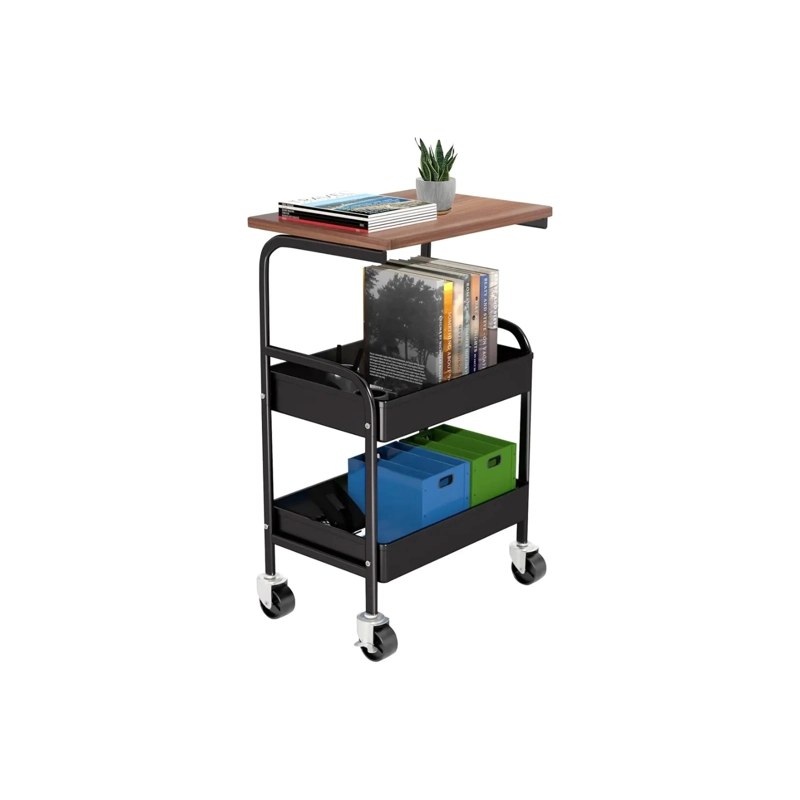 VELADOR MESA AUXILIAR CON RUEDAS CARRITO ORGANIZADOR MULTIUSO CAFE - NEGRO - 5