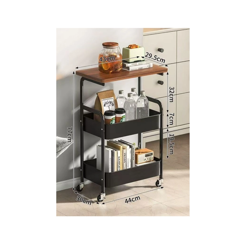 VELADOR MESA AUXILIAR CON RUEDAS CARRITO ORGANIZADOR MULTIUSO CAFE - NEGRO - 6