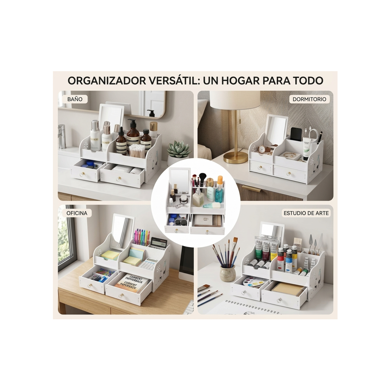 ORGANIZADOR DE MAQUILLAJE Y COSME TICOS CON ESPEJO Y CAJONES - 4