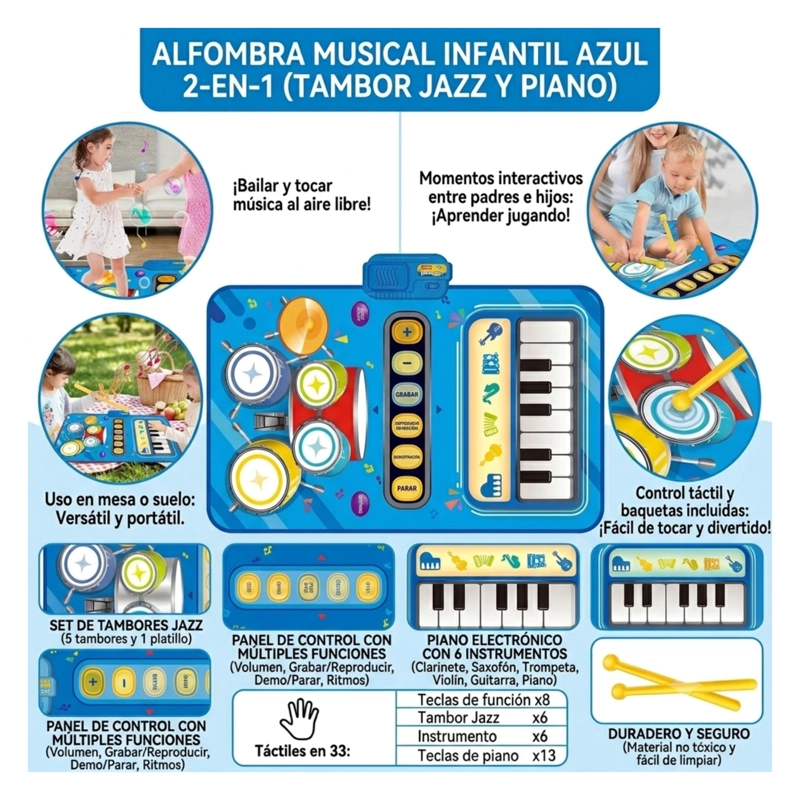 ALFOMBRA MUSICAL 2 EN 1 'JAZZ PLAY MAT' PIANO Y BATERIA - AZUL - 5